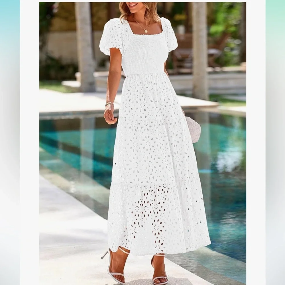 Elegant White Lace Maxi Dress - Picture 4 of 12